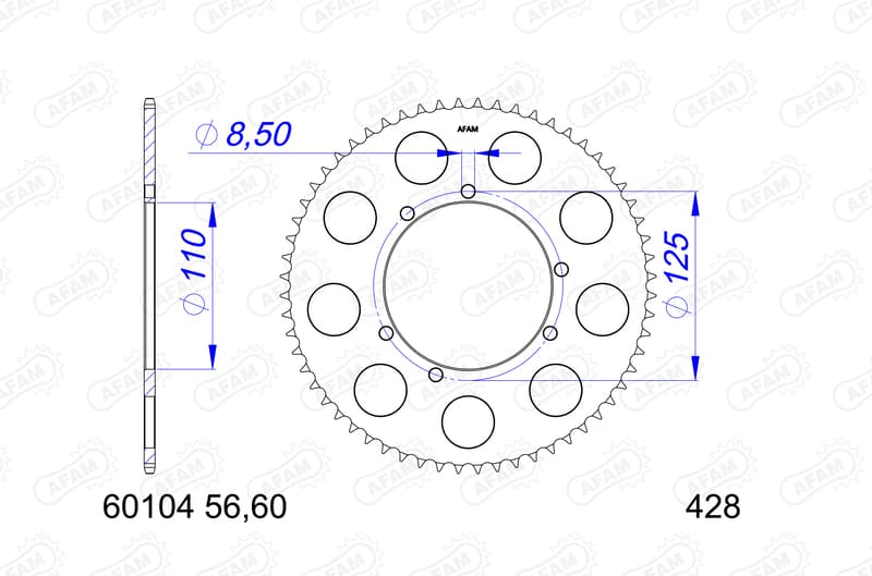 Afam Achtertandwiel Aluminium Standaard - 428