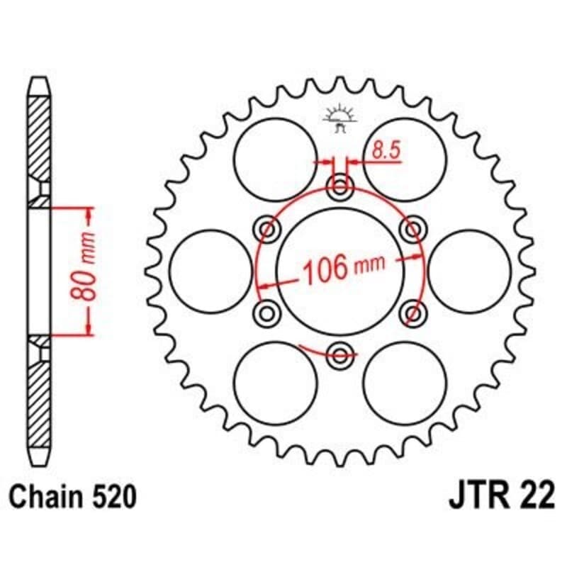 Jt Sprockets Stalen standaard achtertandwiel - 520