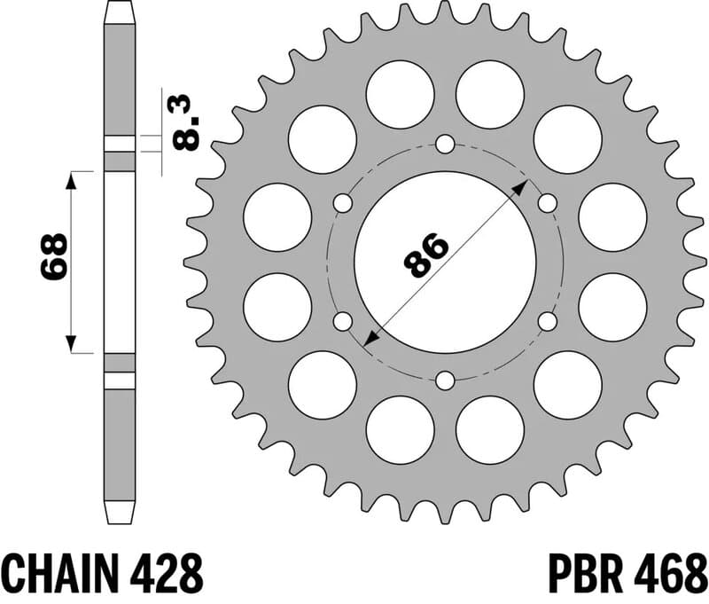 Pbr Achtertandwiel Staal Standaard - 428