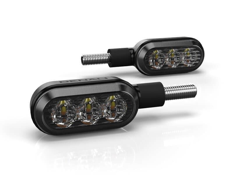 Denali T3 Switchback M8 Led 2in1 Indicator Drl Combination Body Schwarz / Lens Transparent (Pair), Front