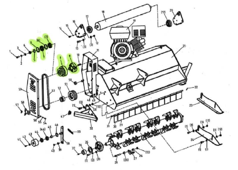 Art Spare Part Flail Mower Slh120 - Clutch Complete - Exploded Views No.5 / 6 / 7 / 8 / 9