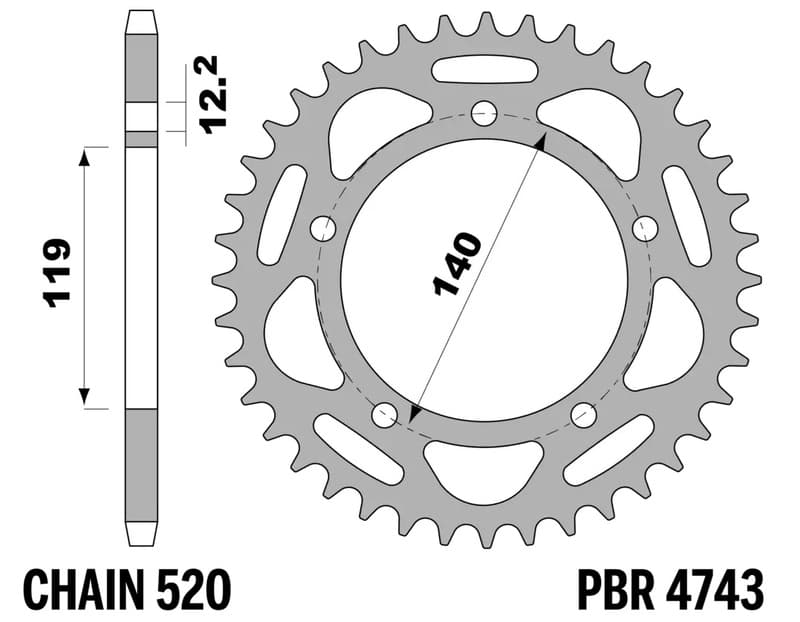 Pbr Achtertandwiel Aluminium Versterkt - 520