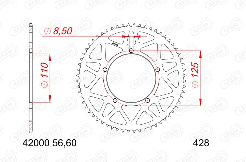 Afam Achtertandwiel Aluminium Standaard - 428
