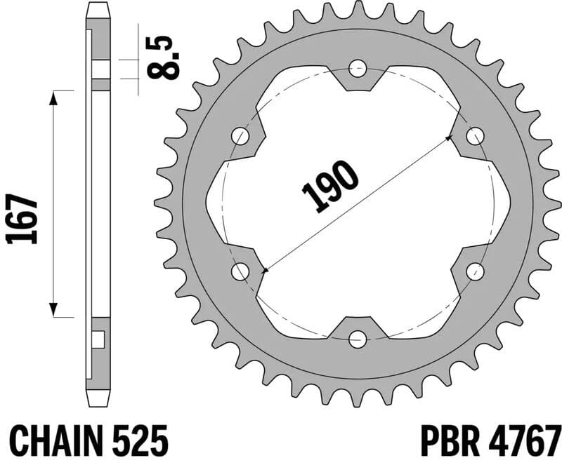 Pbr Achtertandwiel Staal Standaard - 525