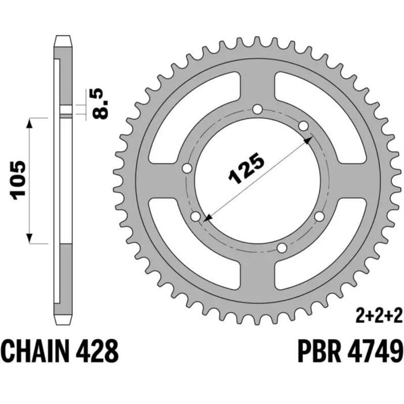 Pbr Achtertandwiel Staal Standaard - 428