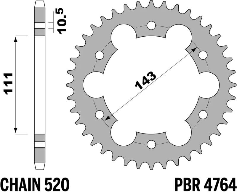 Pbr Achtertandwiel Staal Standaard - 520