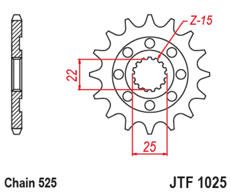 Jt Sprockets Stalen standaard voortandwiel - 525