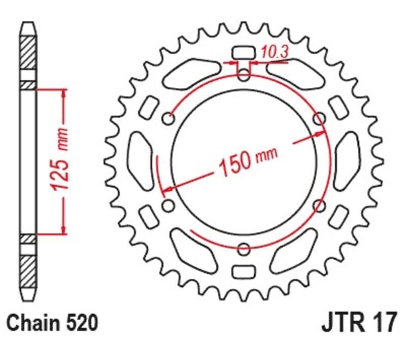 Jt Sprockets Stalen standaard achtertandwiel - 520