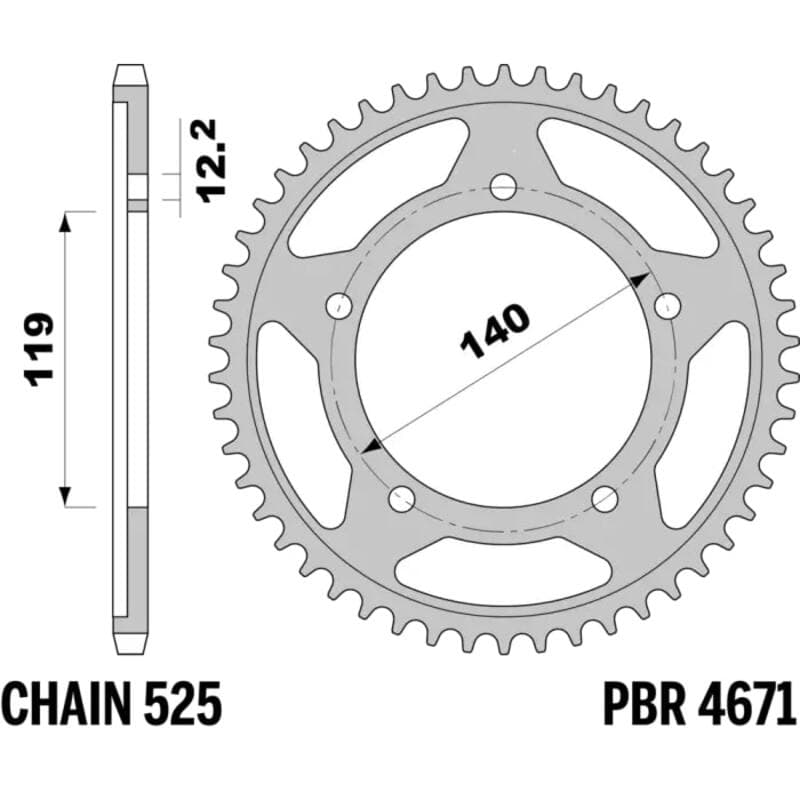 Pbr Tempered C45 Staal Achtertandwiel - 525