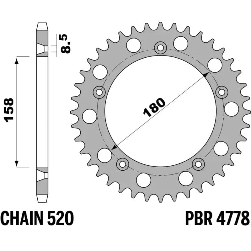 Pbr Achtertandwiel Staal Standaard - 520