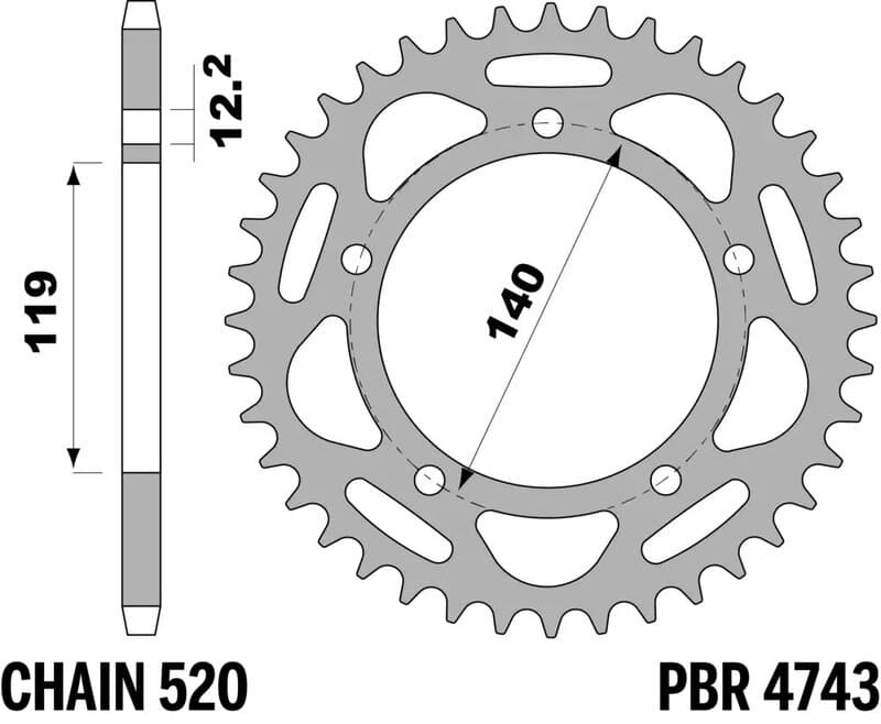 Pbr Achtertandwiel Staal Standaard - 520
