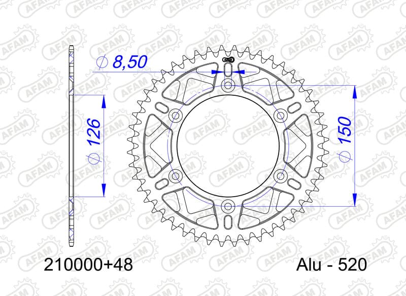 Afam Aluminium Standaard Achtertandwiel - 520