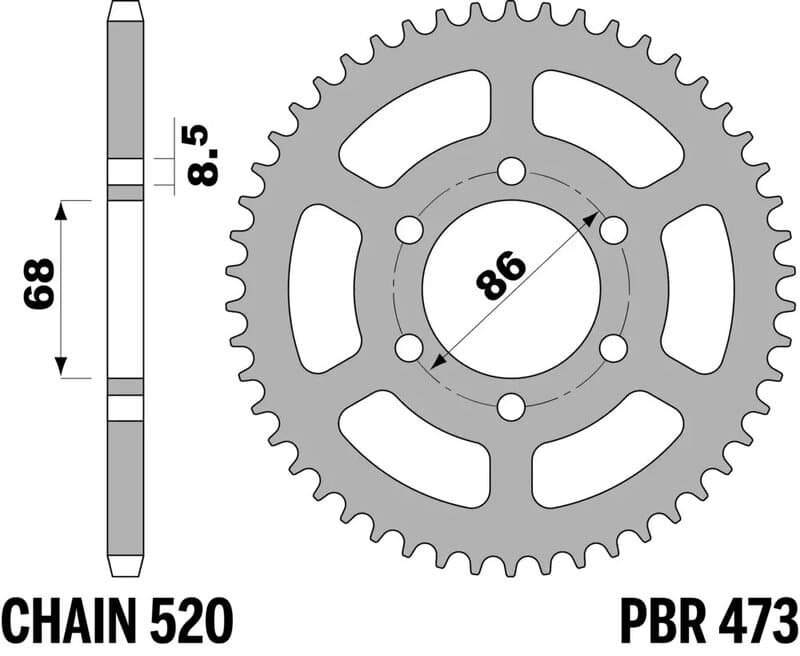 Pbr Stalen standaard achtertandwiel - 520