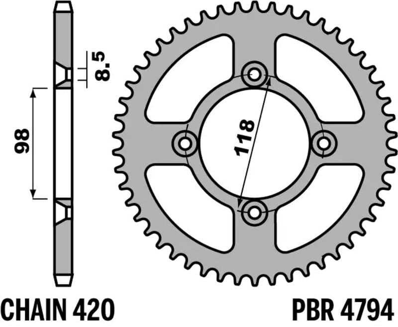 Pbr Achtertandwiel Aluminium Standaard - 420