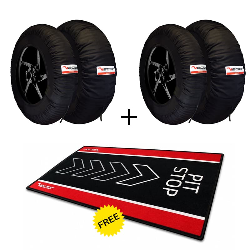 Vector Kit – 2 Sets Of Smart 120/165 Tyre Warmers And Free Pit Stop Paddock Mat