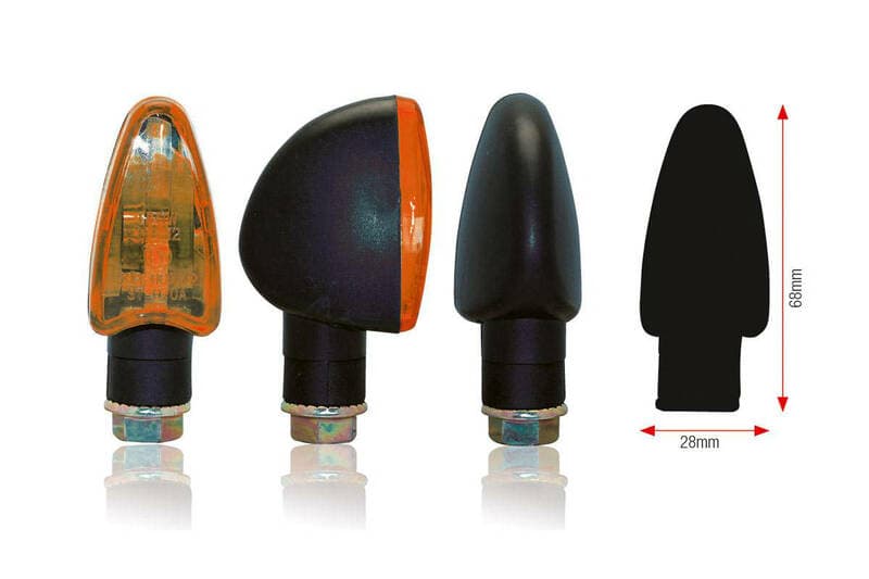 Bihr Triangle Bulb Indicator Body Zwart / Lens Oranje (Paar), Voor & Achter