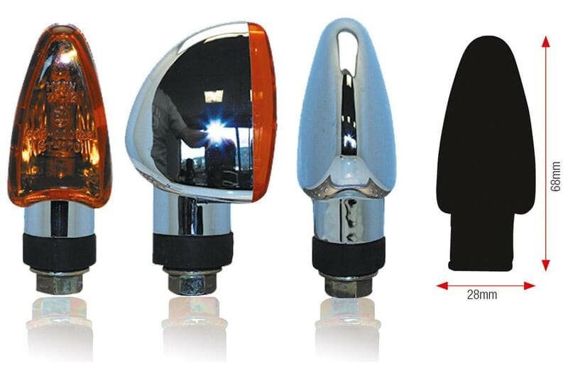 Bihr Triangle Bulb Indicator Body Chrome / Lens Orange (Pair), Front & Rear