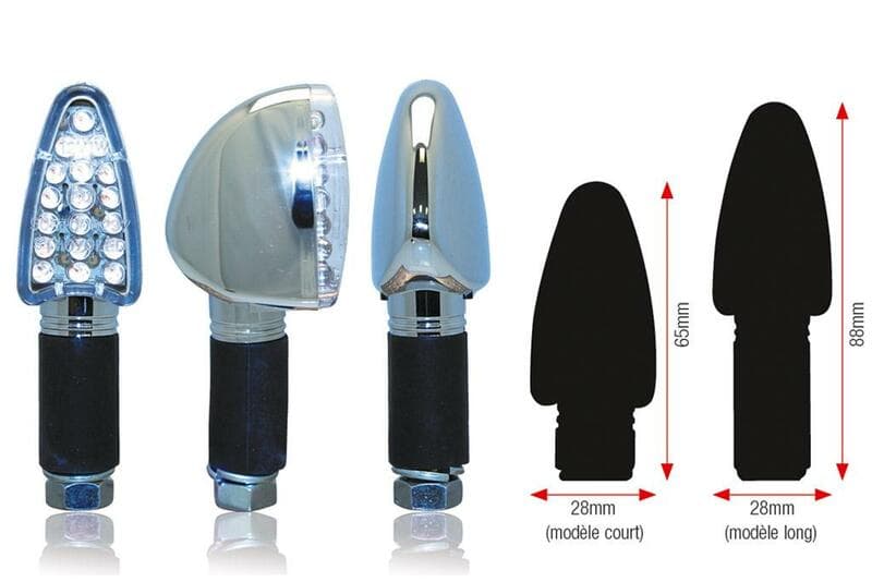Bihr Triangle Led Indicator Body Chrome / Lens Transparant (Paar), Voor & Achter, Short