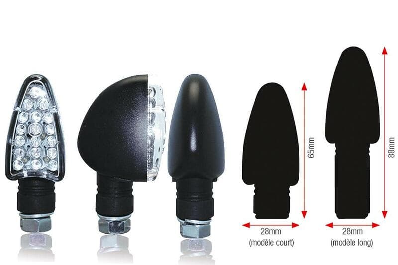 Bihr Triangle Led Indicator Body Zwart / Lens Transparant (Paar), Voor & Achter, Long