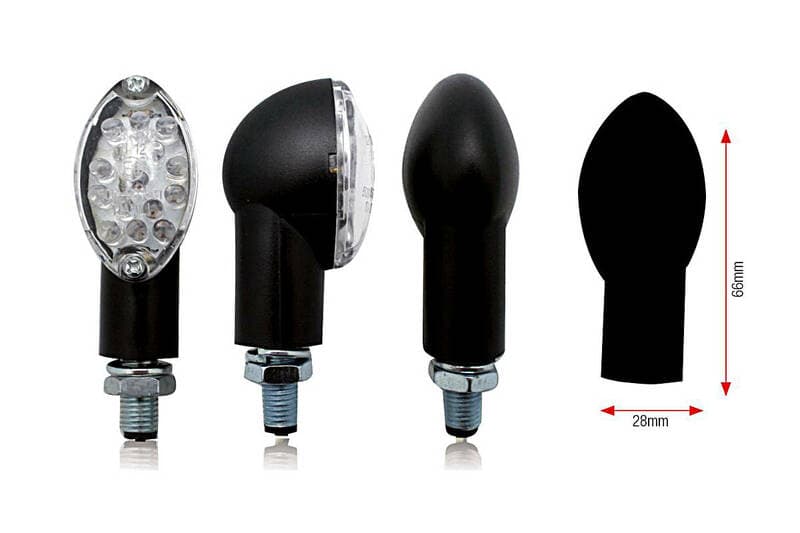 Bihr Oval Led Indicator Body Zwart / Lens Transparant (Paar), Voor & Achter