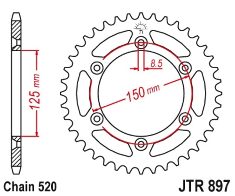 Jt Sprockets Achtertandwiel Staal Self Cleaning - 520