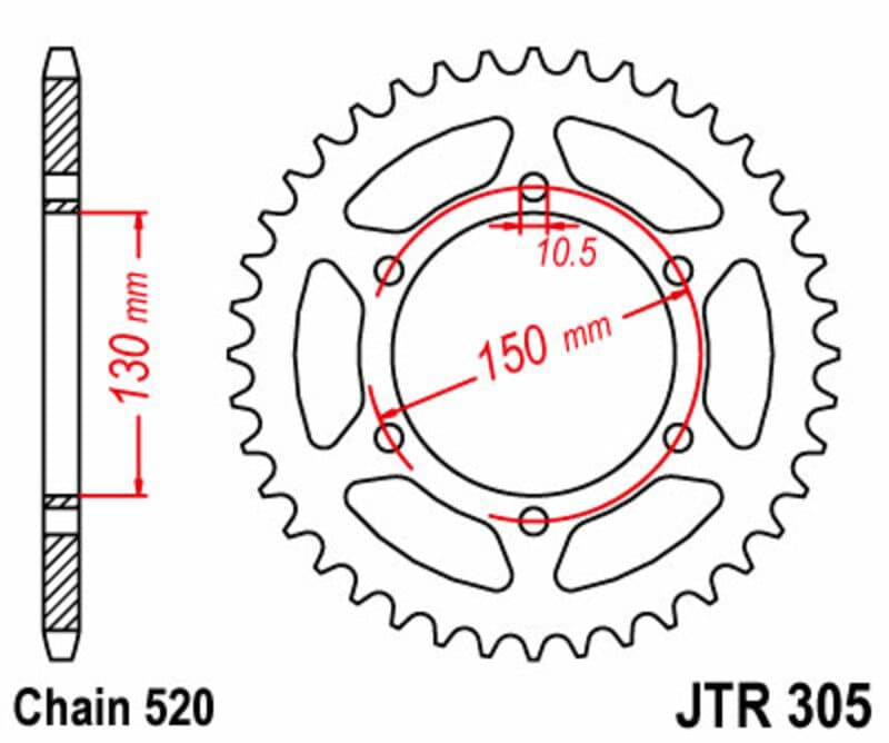 Jt Sprockets Stalen standaard achtertandwiel - 520