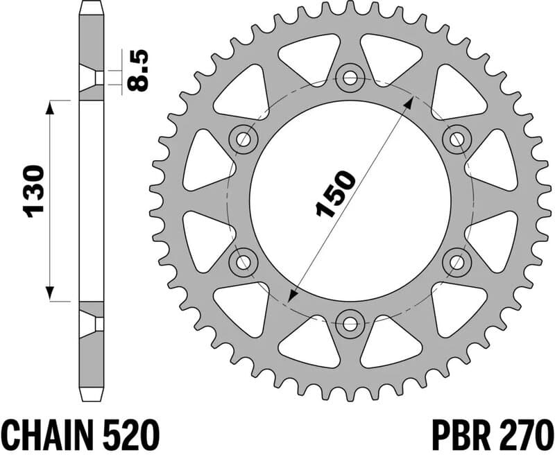 Pbr Achtertandwiel Staal Standaard - 520