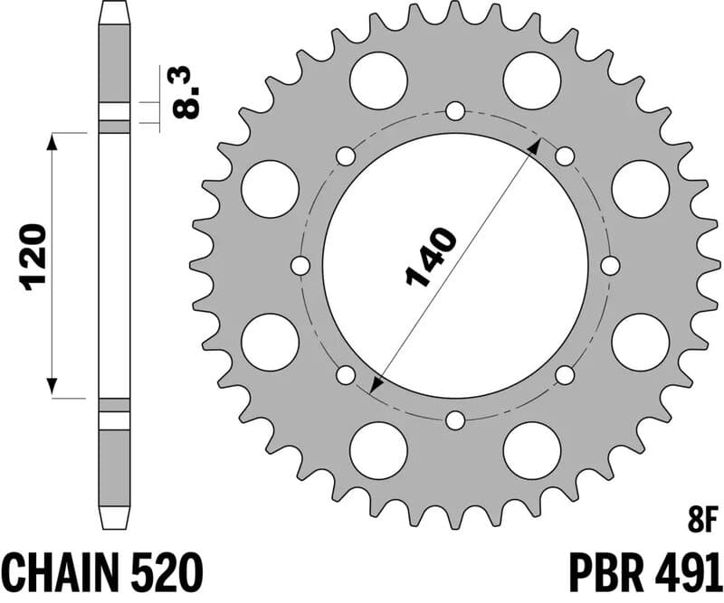 Pbr Rear Sprocket Steel Standard - 520