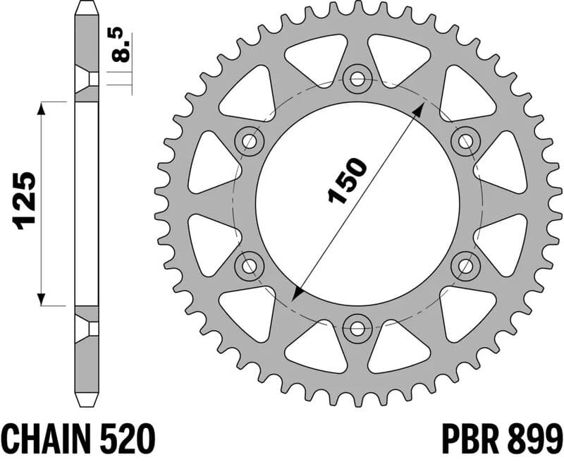 Pbr Achtertandwiel Staal Standaard - 520