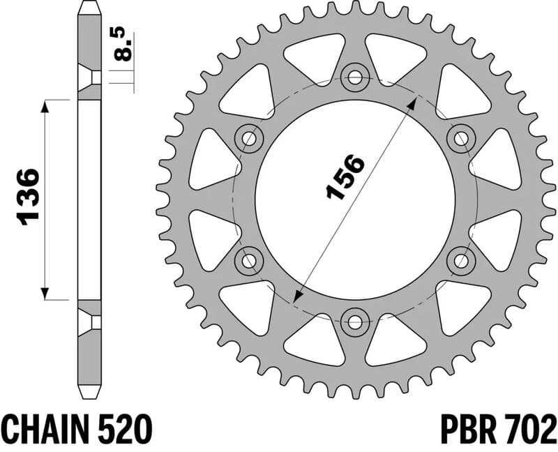 Pbr Achtertandwiel Aluminium Standaard - 520