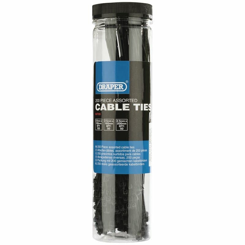 Draper Nylon Cable Ties Multi-Sizes Schwarz 200 Pieces