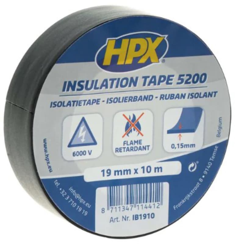 Hpx Insulation Duct Tape 5200 Mat Zwart 19mm X 10m