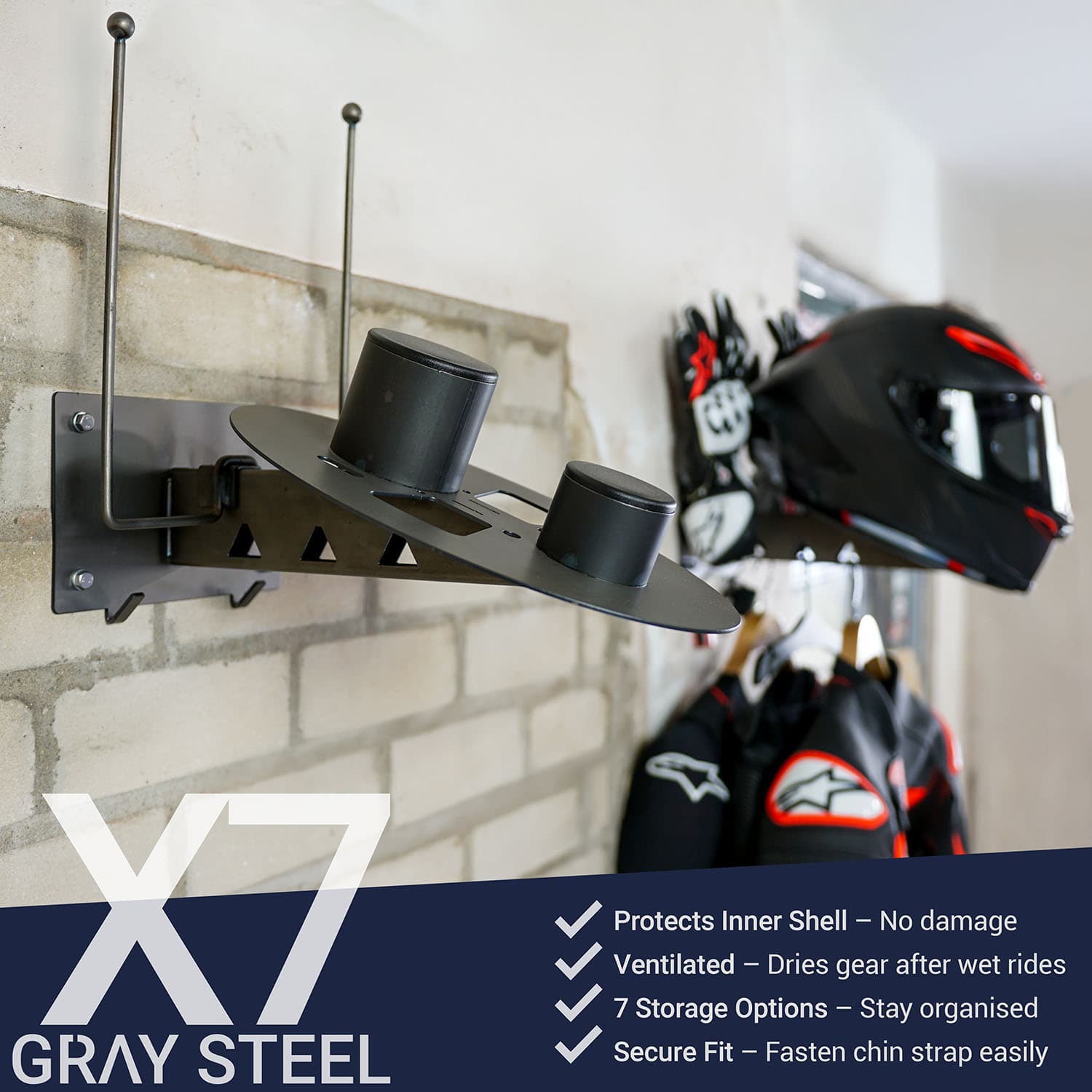 Grijs Staal X7 Helm & Gear Wall Mount Gun Metal