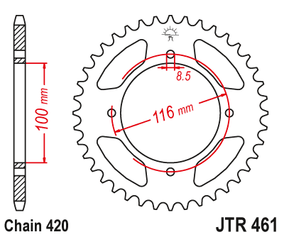 JT Rear Alu Sprocket 7075 T6 Noir JTA461.50BLK