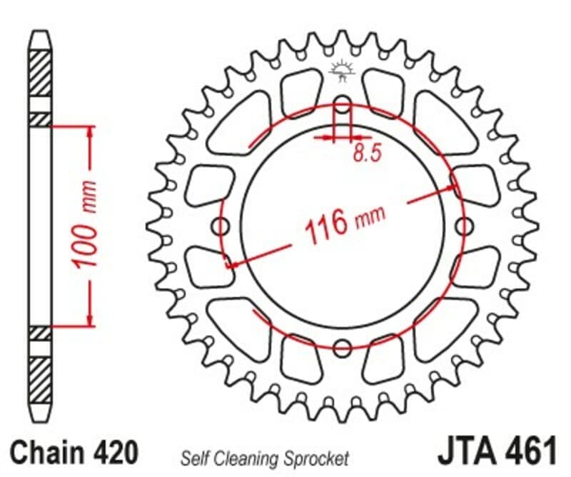 JT Rear Alu Sprocket 7075 T6 Noir A461.51BLK