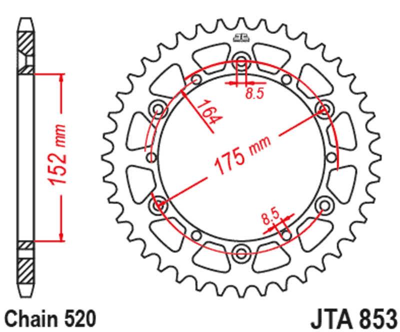 JT Aluminium achtertandwiel 7075 T6 Zwart A853.50BLK