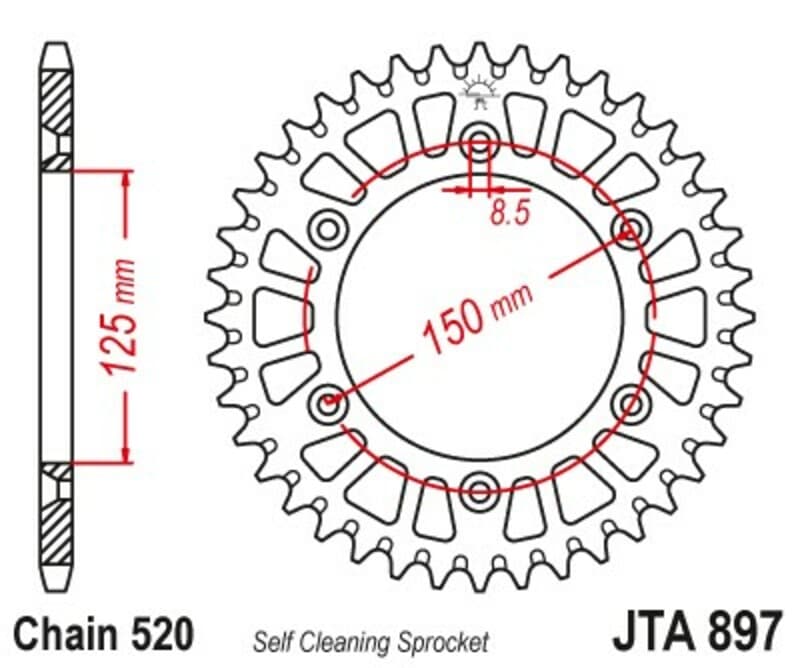 JT Aluminium achtertandwiel 7075 T6 Zwart A897.38BLK